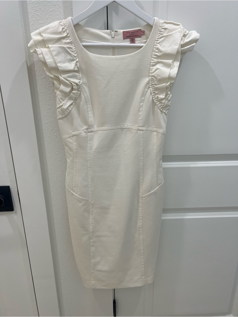 Ted Baker Ivory Ruffle Sleeve Sheath Dress